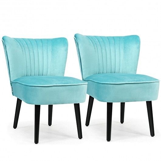 Set of 2 Upholstered Modern Leisure Club Chairs with Solid Wood Legs-Gray