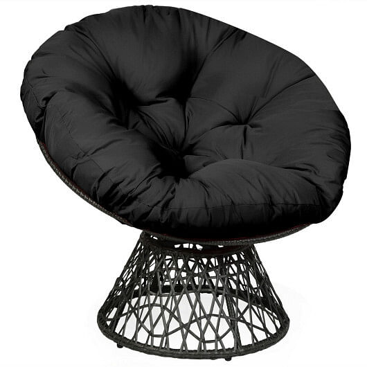 Rattan Papasan Chair Ergonomic 360-degree Swivel Soft Cushion Garden-Green