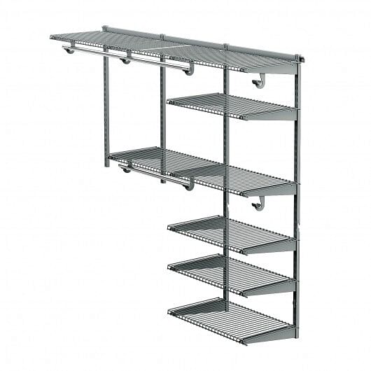 Adjustable Closet Organizer Kit with Shelves and Hanging Rods for 4 to 6 Feet-Gray