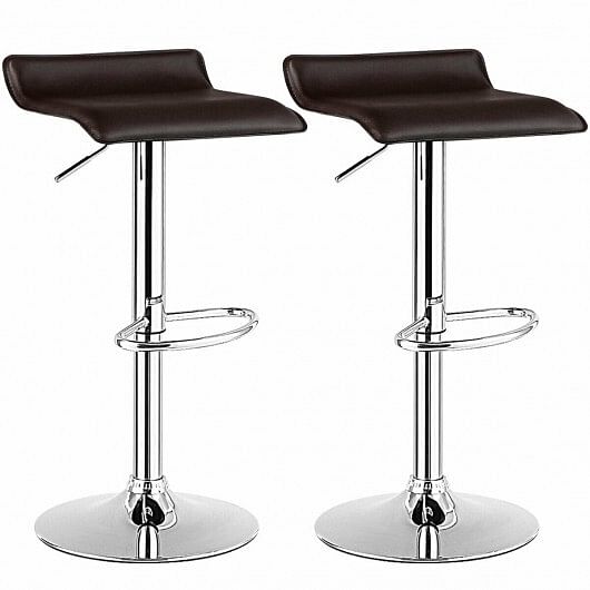 Set of 2 Adjustable PU Leather Backless Bar Stools-White