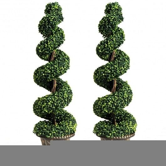 2 Pieces 4 Feet Artificial Dcor Green Boxwood Spiral Tree Set