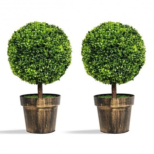 2 Pieces 24 Inch Artificial Boxwood Topiary Ball Tree for House and Office