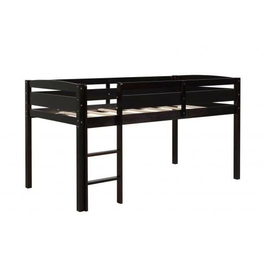 Wooden Twin Low Loft Bunk Bed Guard Rail LadderEspresso