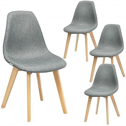 4 Pieces Modern Dining Chair Set with Wood Legs and Fabric Cushion Seat