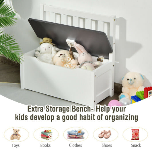 4 Pieces Kids Wooden Activity Table and Chairs Set with Storage Bench and Study Desk-Gray - Image 3