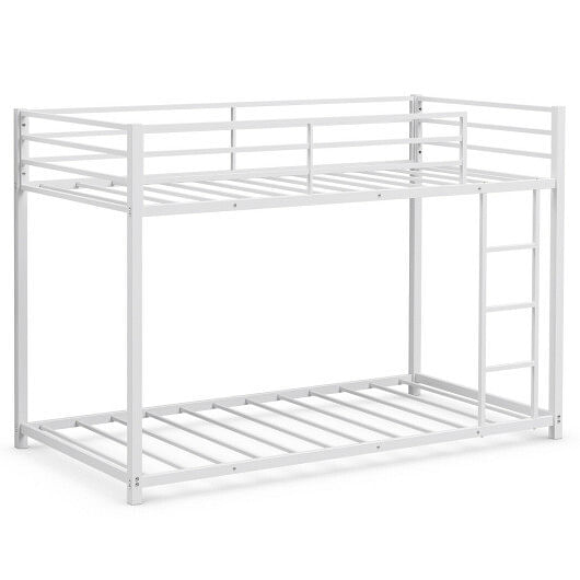 Sturdy Metal Bunk Bed Frame Twin Over Twin with Safety Guard Rails and Side Ladder-Black