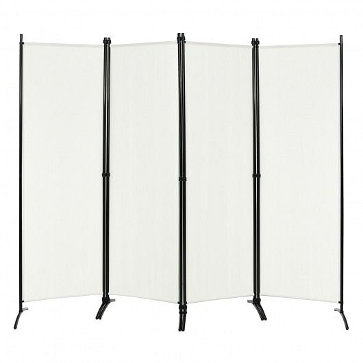 4-Panel  Room Divider with Steel Frame-White