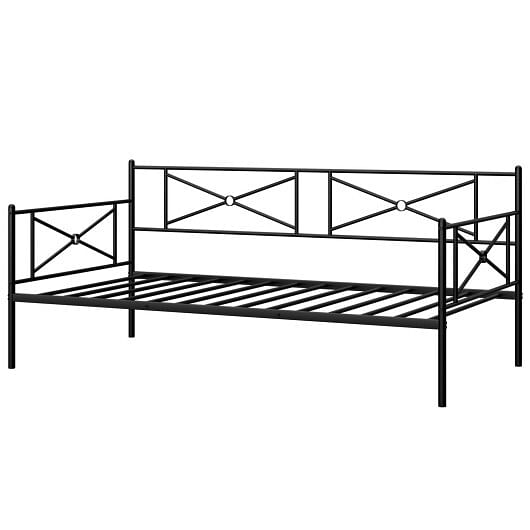 Metal Daybed Twin Bed Frame Stable Steel Slats Sofa Bed-Silver