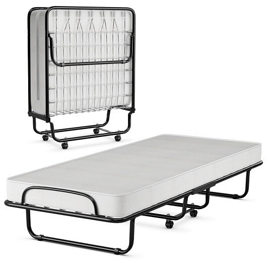 Rollaway Folding Bed with Memory Foam Mattress and Sturdy Metal Frame Made in Italy