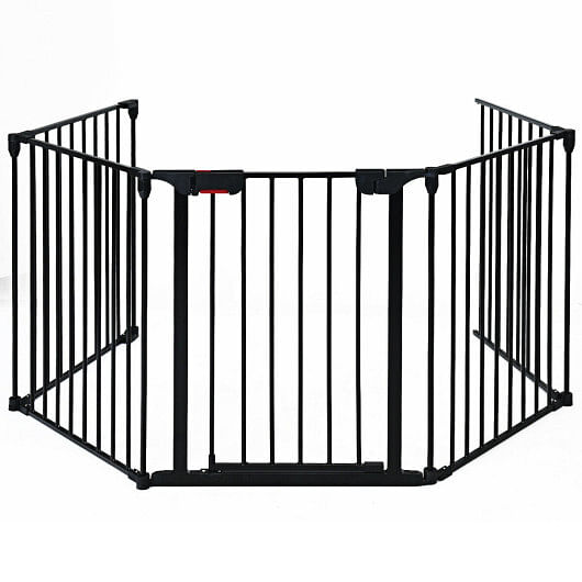 115 Inch Length 5 Panel Adjustable Wide Fireplace Fence-Black