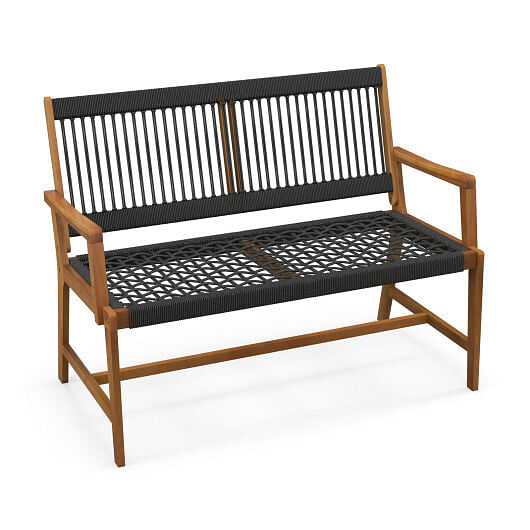 Outdoor Acacia Wood Bench with Backrest and Armrests