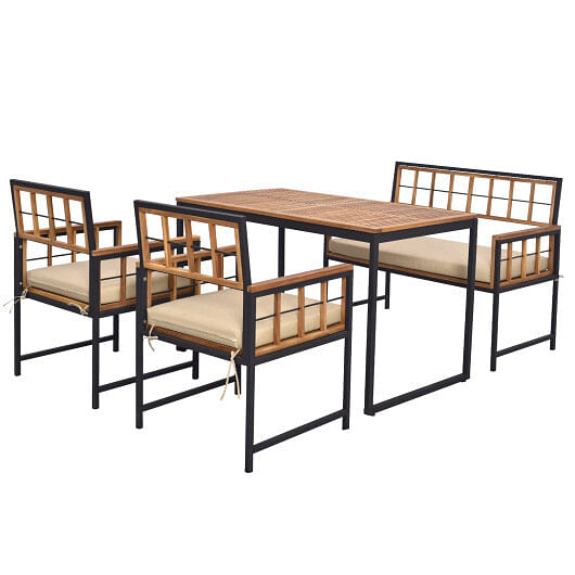 4 Pieces Acacia Wood Patio Dining Set with 1 Rectangular Table-Natural