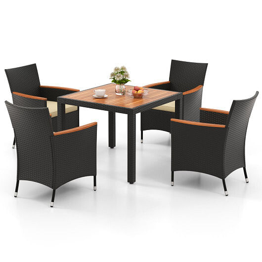 5 Pieces Patio Dining Table Set for 4 with Umbrella Hole