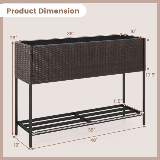 Wicker Raised Garden Bed with Storage Shelf and Drainage Gaps for Flowers - Image 5