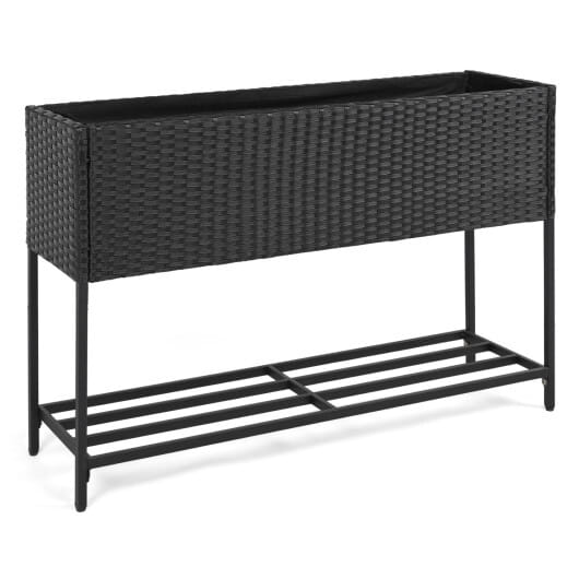 Wicker Raised Garden Bed with Storage Shelf and Drainage Gaps for Flowers - Image 6