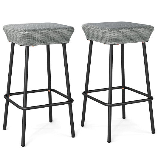 29.5 Inches Patio Bar Stools Set of 2 with Rattan Seat and Footrest