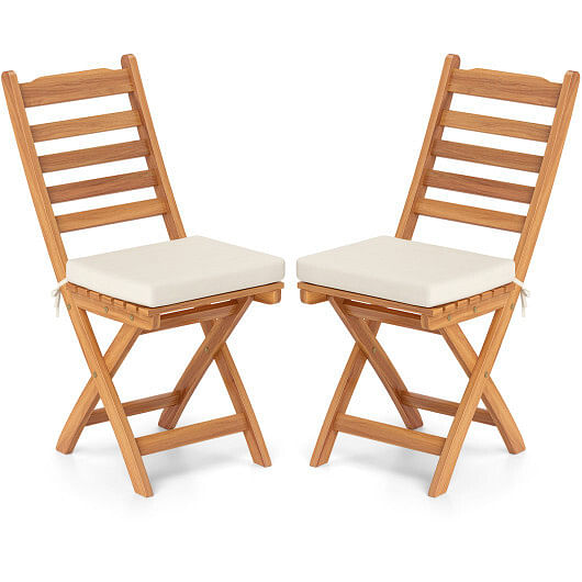 Patio Folding Chairs Set of 2 with Soft Seat Cushion-A