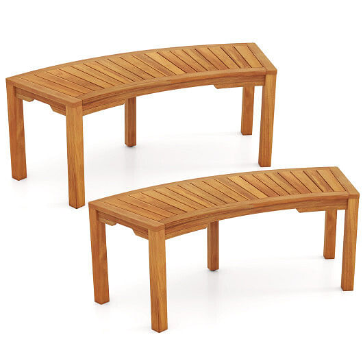 Set of 2 Outdoor Bench Acacia Wood Curved Garden Bench 2-Person
