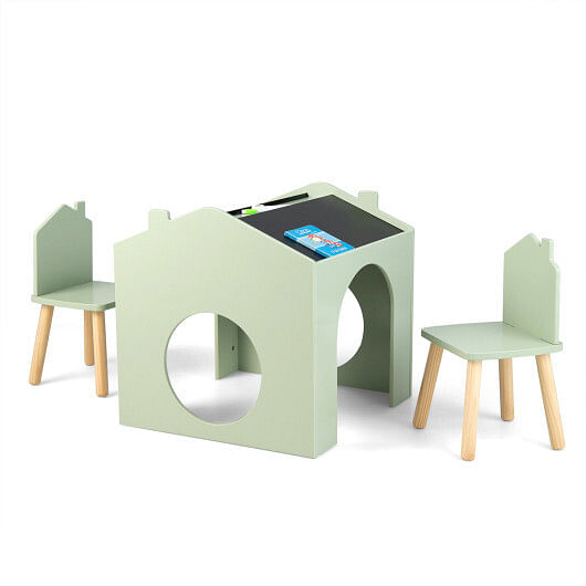 3 Pieces Wooden Kids Table and Chair Set-Green