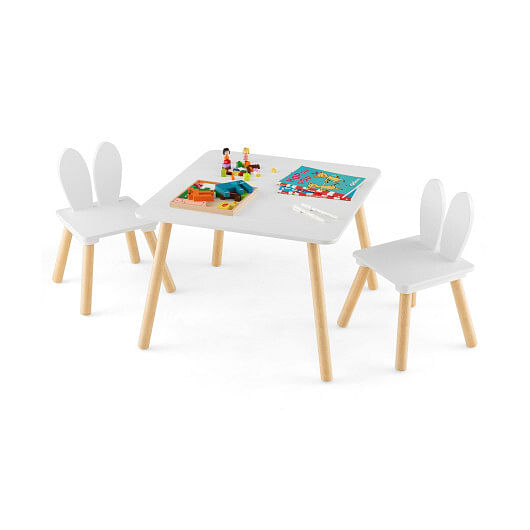 3 Pieces Kids Table and Chairs Set for Arts Crafts Snack Time-White