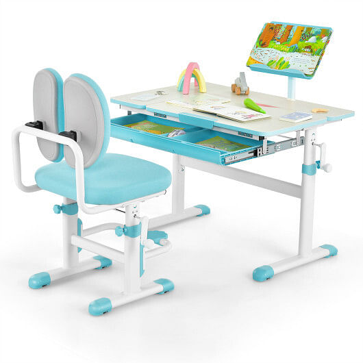 Height-Adjustable Kid’s Study Desk and Chair Set-Pink