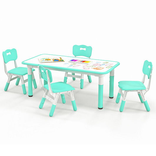 Kids Table and Chairs Set for 4 with Graffiti Desktop-Green