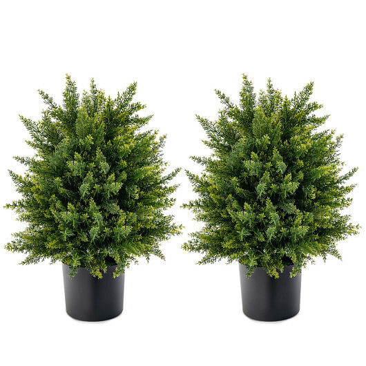 2-Pack Artificial Cedar Topiary Ball Tree with Cement Pot