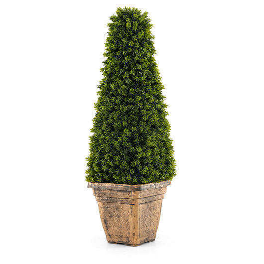 3 Feet Artificial Boxwood Topiary Tree with Cement Flowerpot-Green