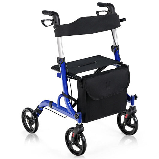 Folding Aluminum Rollator Walker with 8 inch Wheels and Seat-Blue