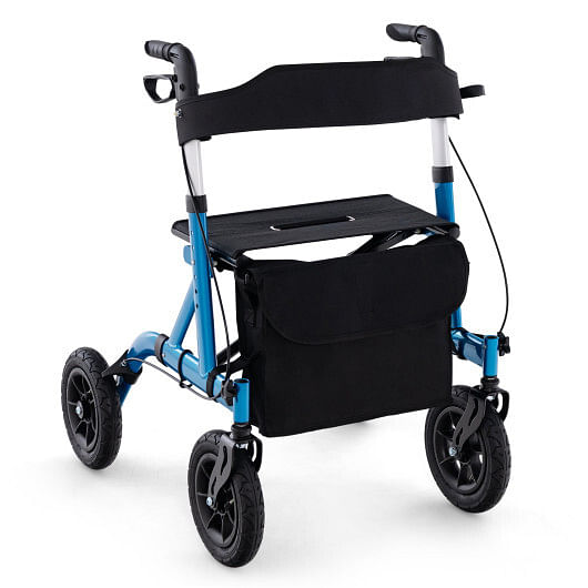 Height Adjustable Rollator Walker Foldable Rolling Walker with Seat for Seniors-Blue