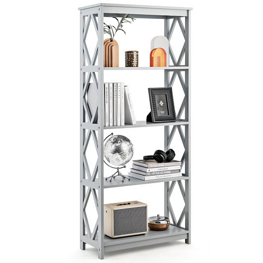 5-Tier Modern Freestanding Bookcase with Open Shelves-Gray