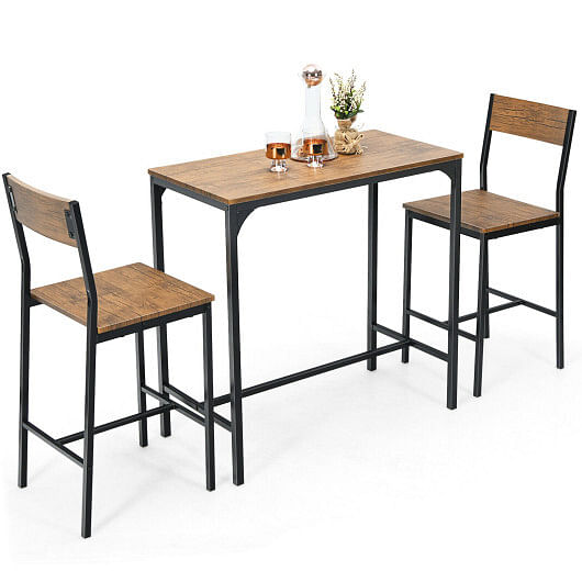 3 Pieces Bar Table Set with 2 Stools-Black