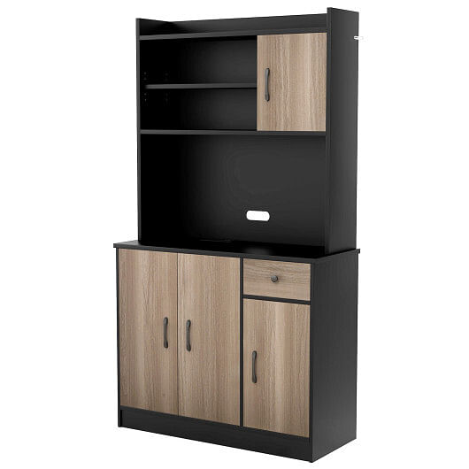 4-Door Freestanding Kitchen Buffet with Hutch and Adjustable Shelves-White