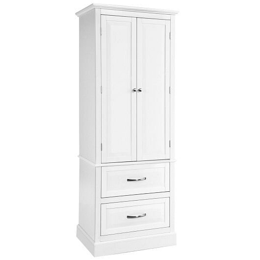 62 Inch Freestanding Bathroom Cabinet with Adjustable Shelves and 2 Drawers-White