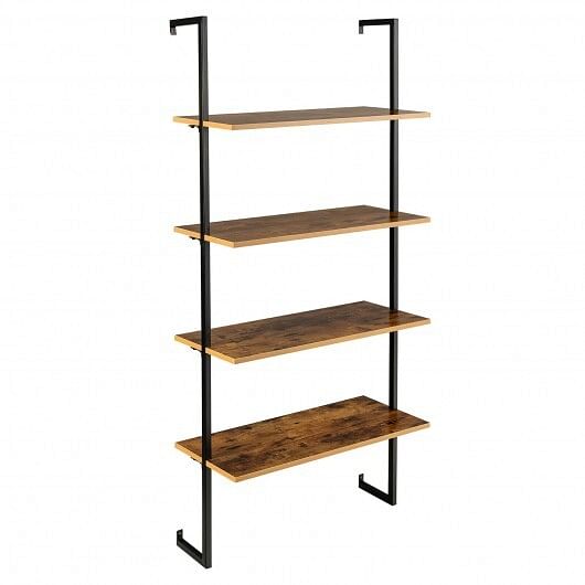 4-Tier Industrial Ladder Bookshelf with Metal Frame-Coffee