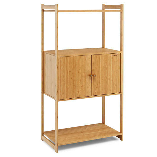 Bathroom Bamboo Storage Cabinet with 3 Shelves-Natural