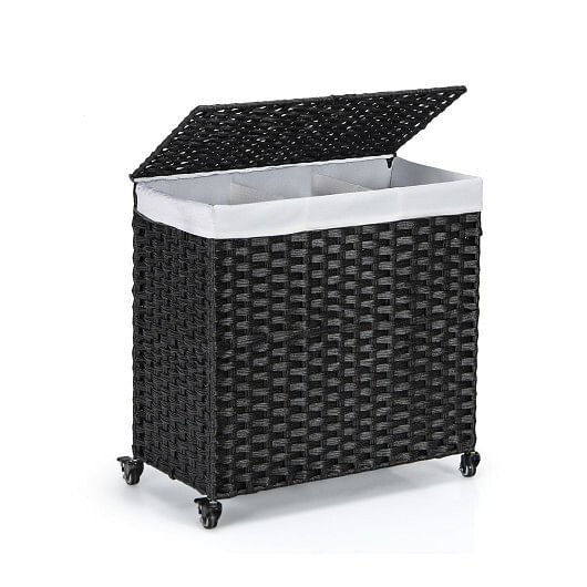 Laundry Hamper with Wheels and Lid-Black