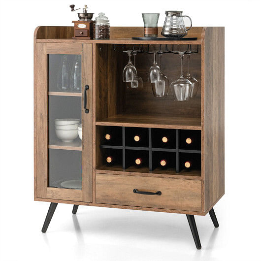 Buffet Sideboard with Removable Wine Rack and Glass Holder-Rustic Brown