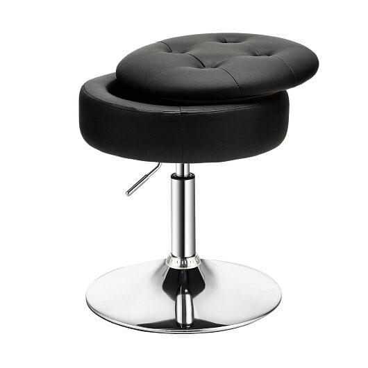 Adjustable 360?° Swivel Storage Vanity Stool with Removable Tray-Black