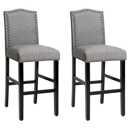 Set of 2 Counter Height Dining Side Barstools with Thick Cushion-Gray