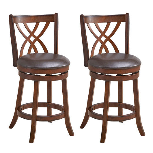 360?° Swivel Counter Height Chairs with PU Leather Cushioned Seat and Footrests-30 inches