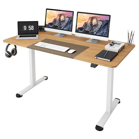 55 Inch Electric Height Adjustable Office Desk with Hook-Natural