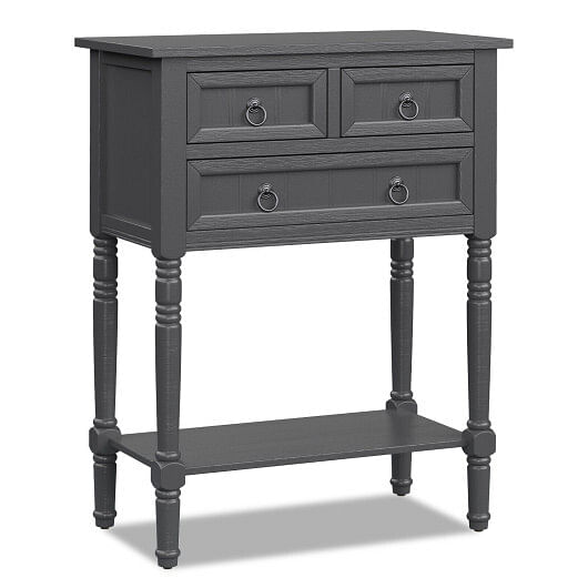 Narrow Console Table with 3 Storage Drawers and Open Bottom Shelf-Gray