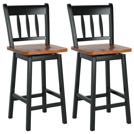 24.5 Inches Set of 2 Swivel Bar Stools with 360?° Swiveling-White