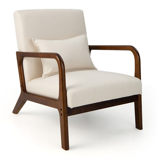 Modern Accent Chair with Rubber Wood Frame and Lumbar Pillow-Gray