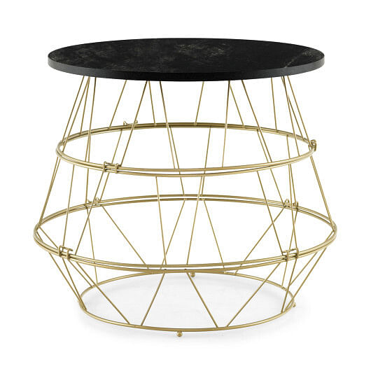 Round Metal Frame End Table with Removable Top-Golden