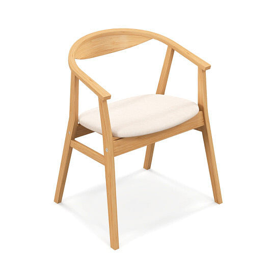 Bamboo Accent Chair with Armrest and Curved Backrest-Natural