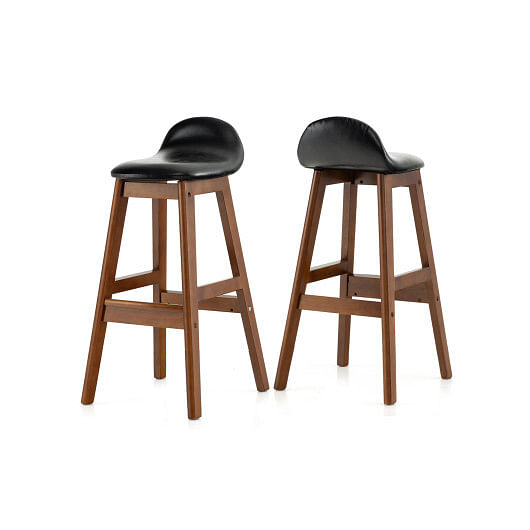 27.5 Inch Set of 2 Upholstered PU Leather Barstools with Back Cushion-Brown