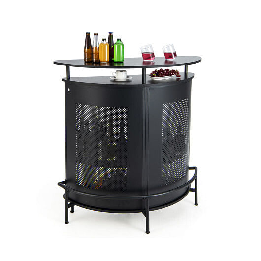 4-Tier Liquor Bar Table with 3 Glass Holders and Storage Shelves-Black