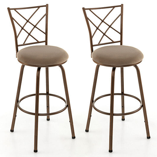 2 Pieces Swivel Pluch Fabrice Cushioned Bar Stool Set-Brown